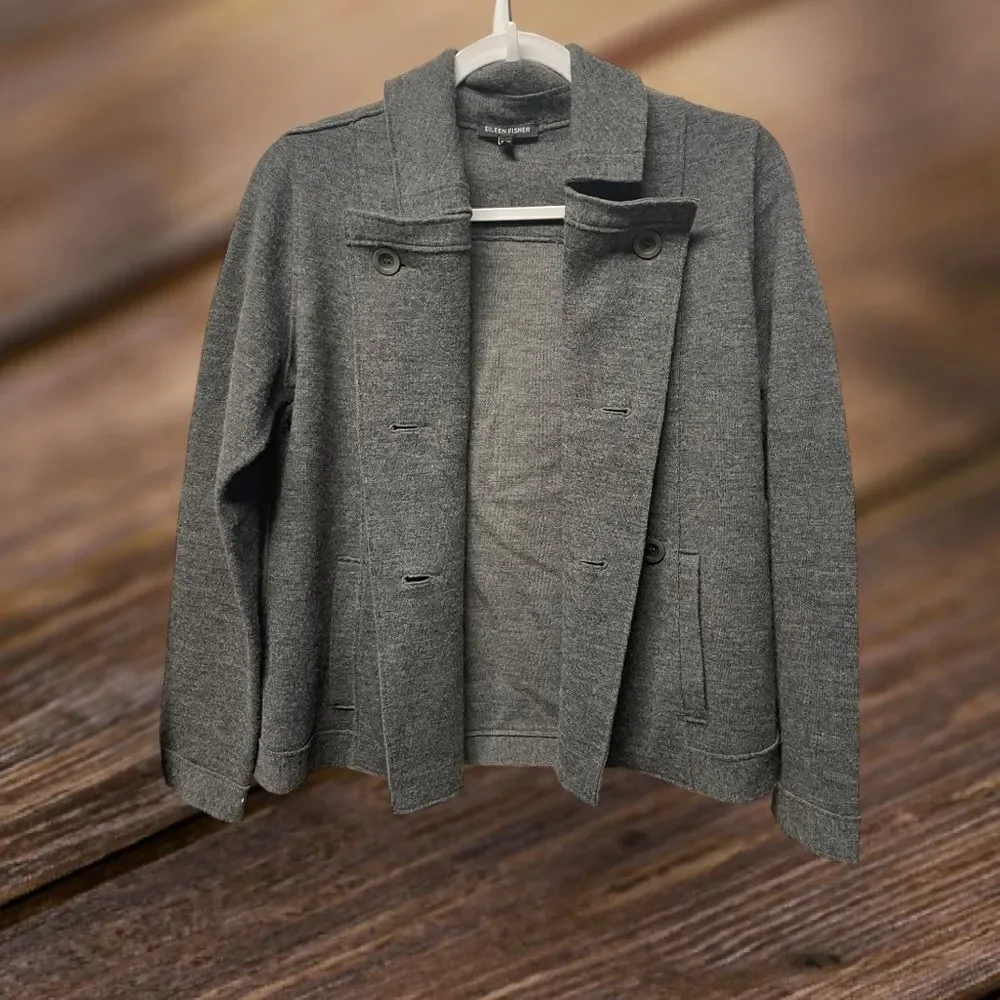 EILEEN FISHER Gray Merino‎ Wool Jacket Sz XS